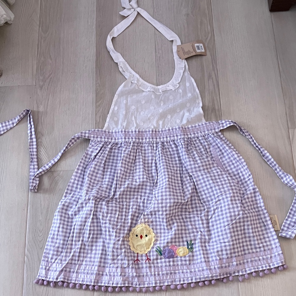 Sur La Table White and Purple Gingham Apron